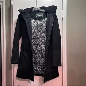 GUESS Women's Black Coat with Detachable Hood